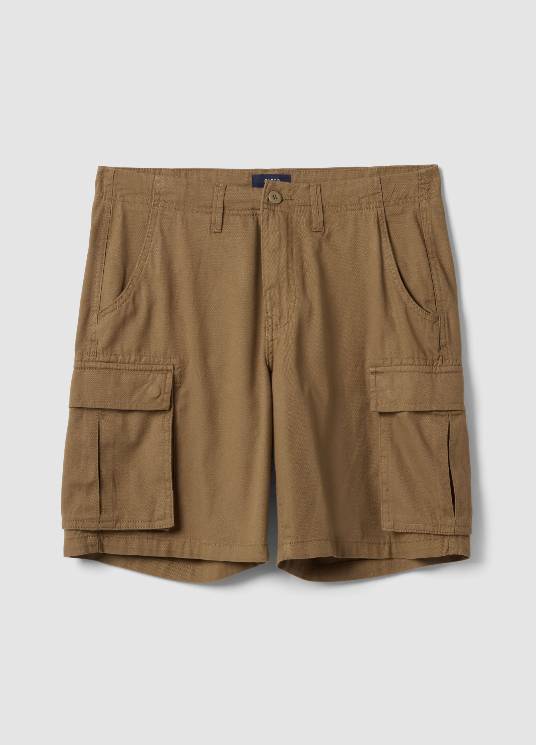 Beige pure cotton cargo Bermuda shorts, regular fit