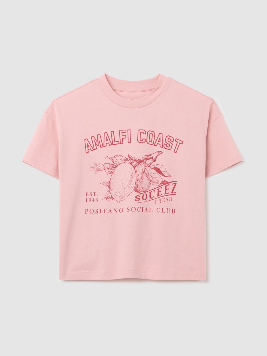 Pink cotton T-shirt with "Amalfi Coast" print_4