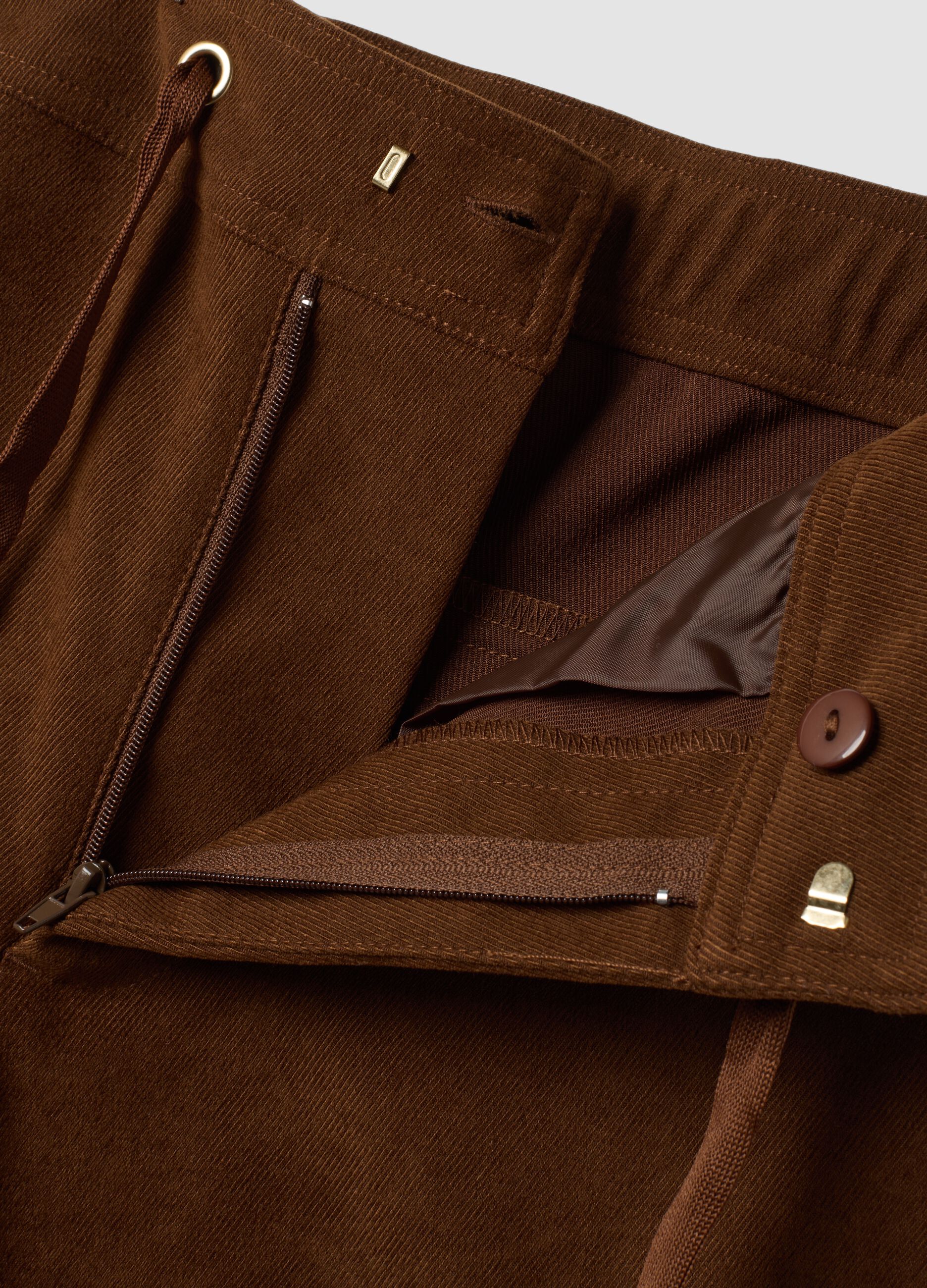 Brown stretch-fabric straight-fit trousers