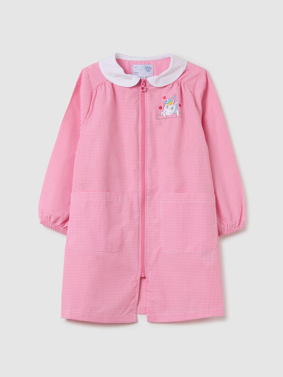 Multicolour cotton blend school smock for girls with unicorns_0