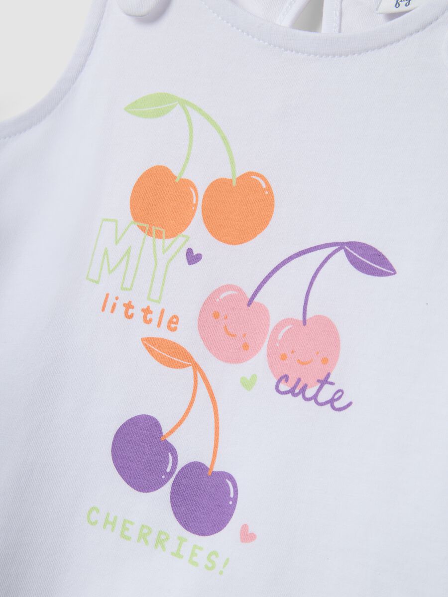 Canotta in puro cotone bianca da bimba regular fit con ciliegie_3