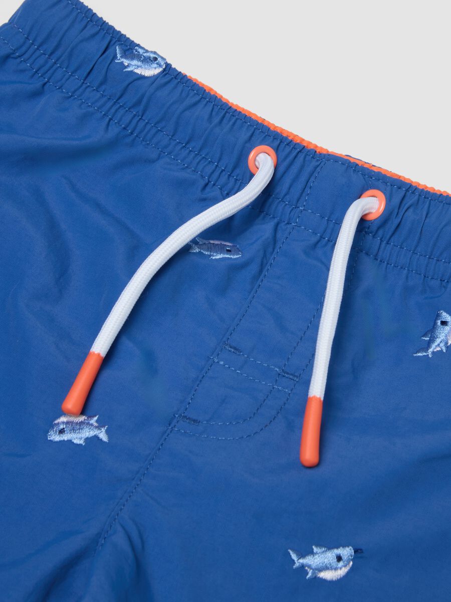 Sea-blue boys&rsquo; boxer swim shorts with fish print_2
