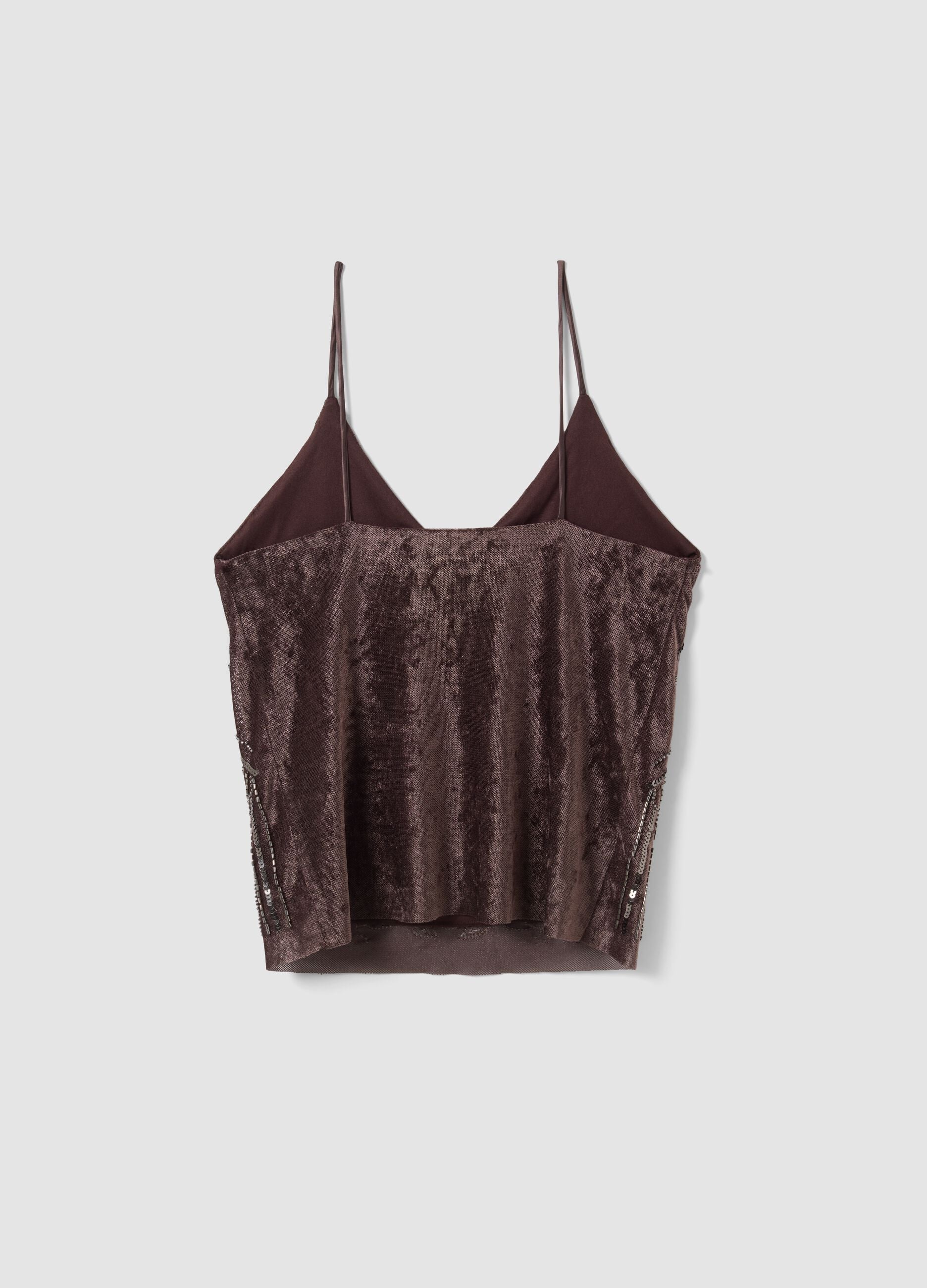Brown fitted sequin stretch tank top
