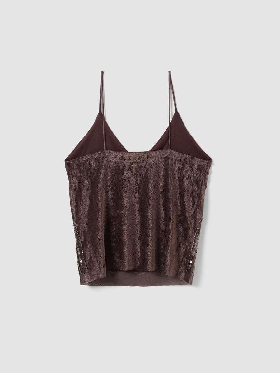 Tank Top marrone in tessuto elasticizzato con paillettes fitted_6