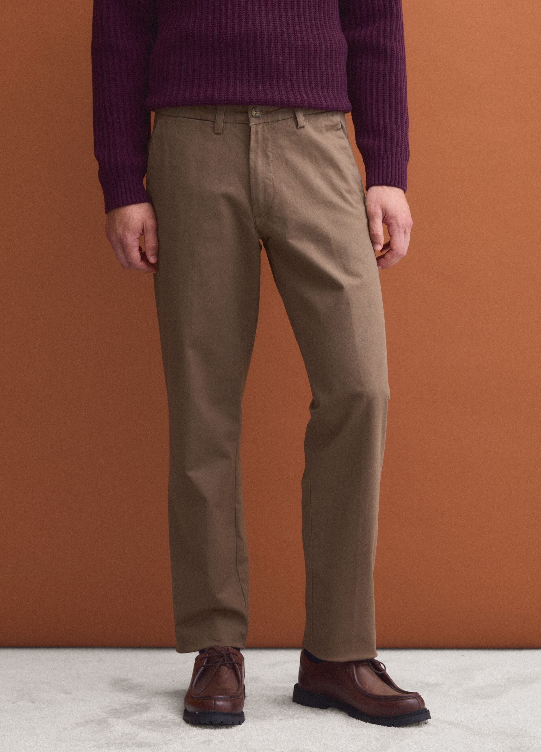 Brown regular-fit stretch cotton twill chino trousers