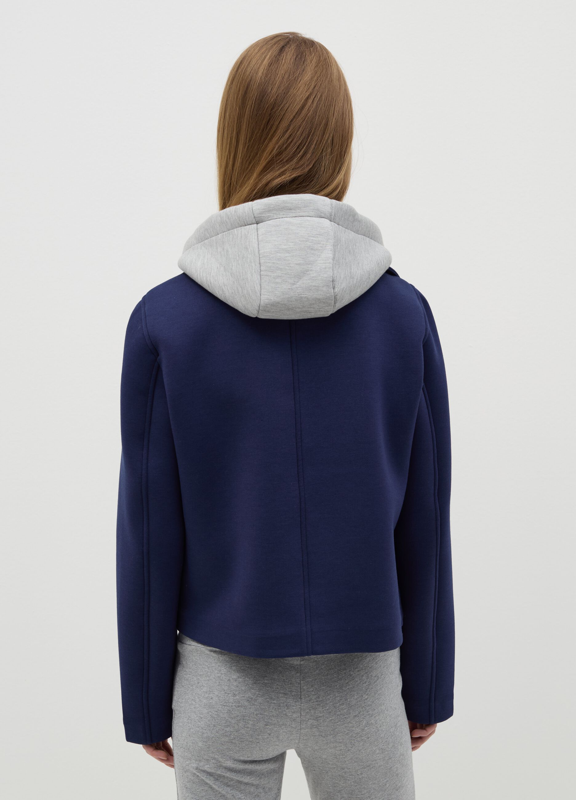 Short blue double-breasted peacoat jacket