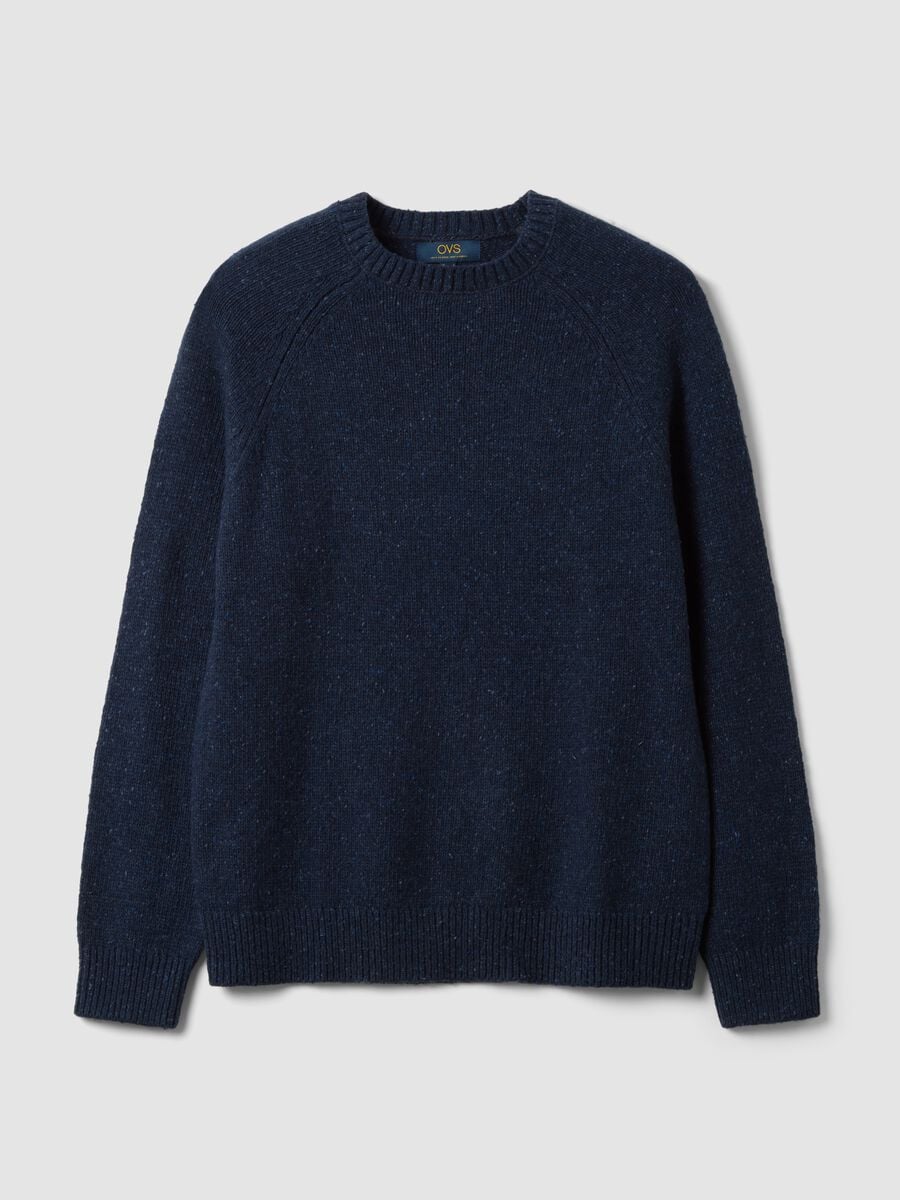 Blue crew-neck cotton and wool-blend jumper_0