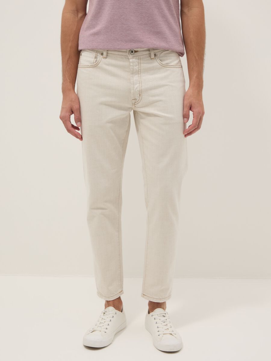 Beige denim jeans in pure cotton, relaxed fit_1