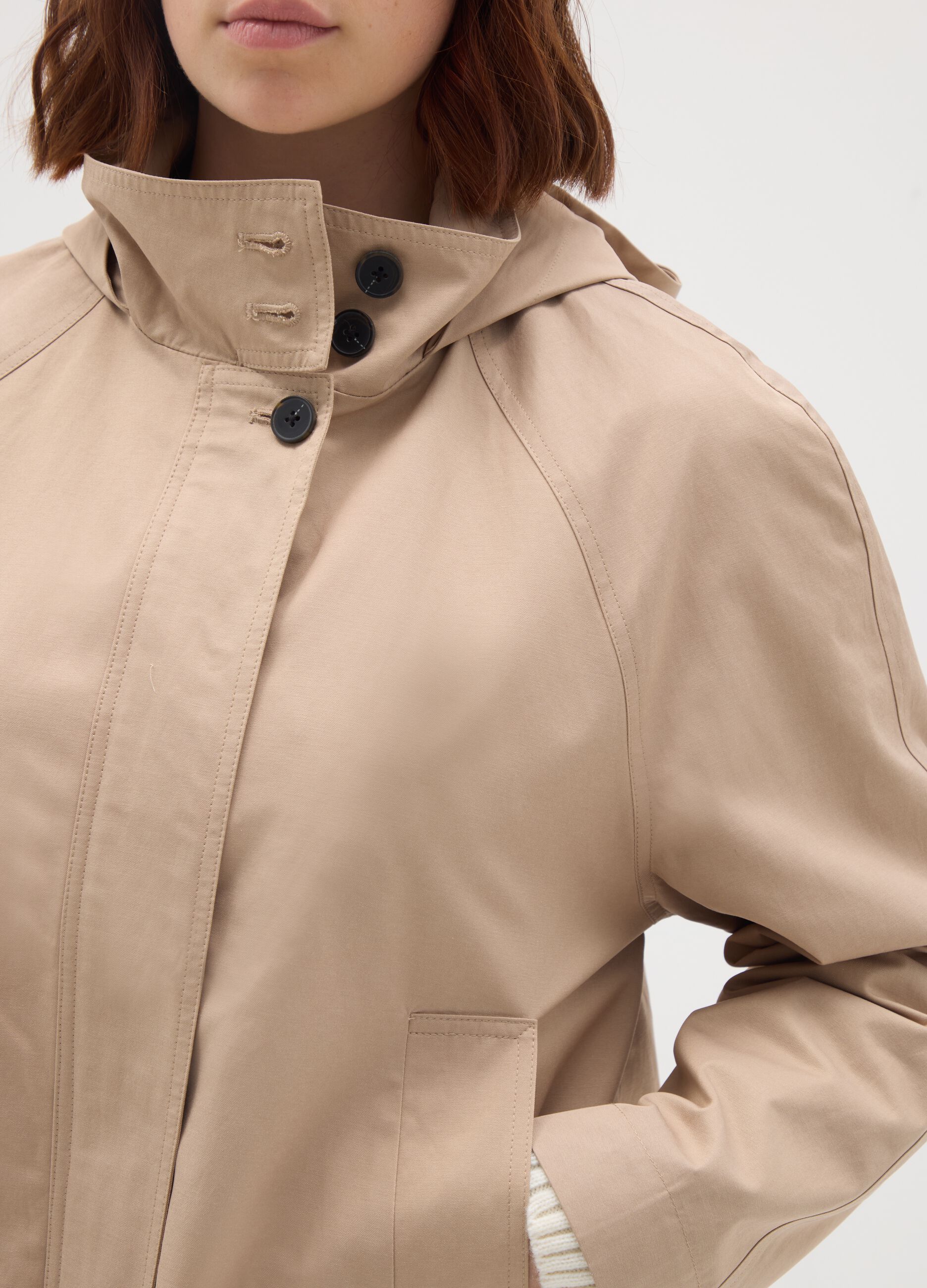 Beige cotton blend jacket regular fit