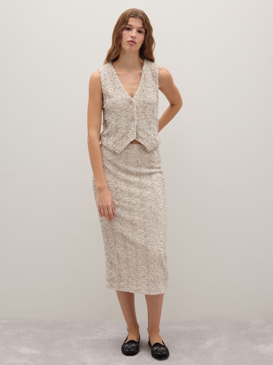 Beige regular fit waistcoat with sequins_2