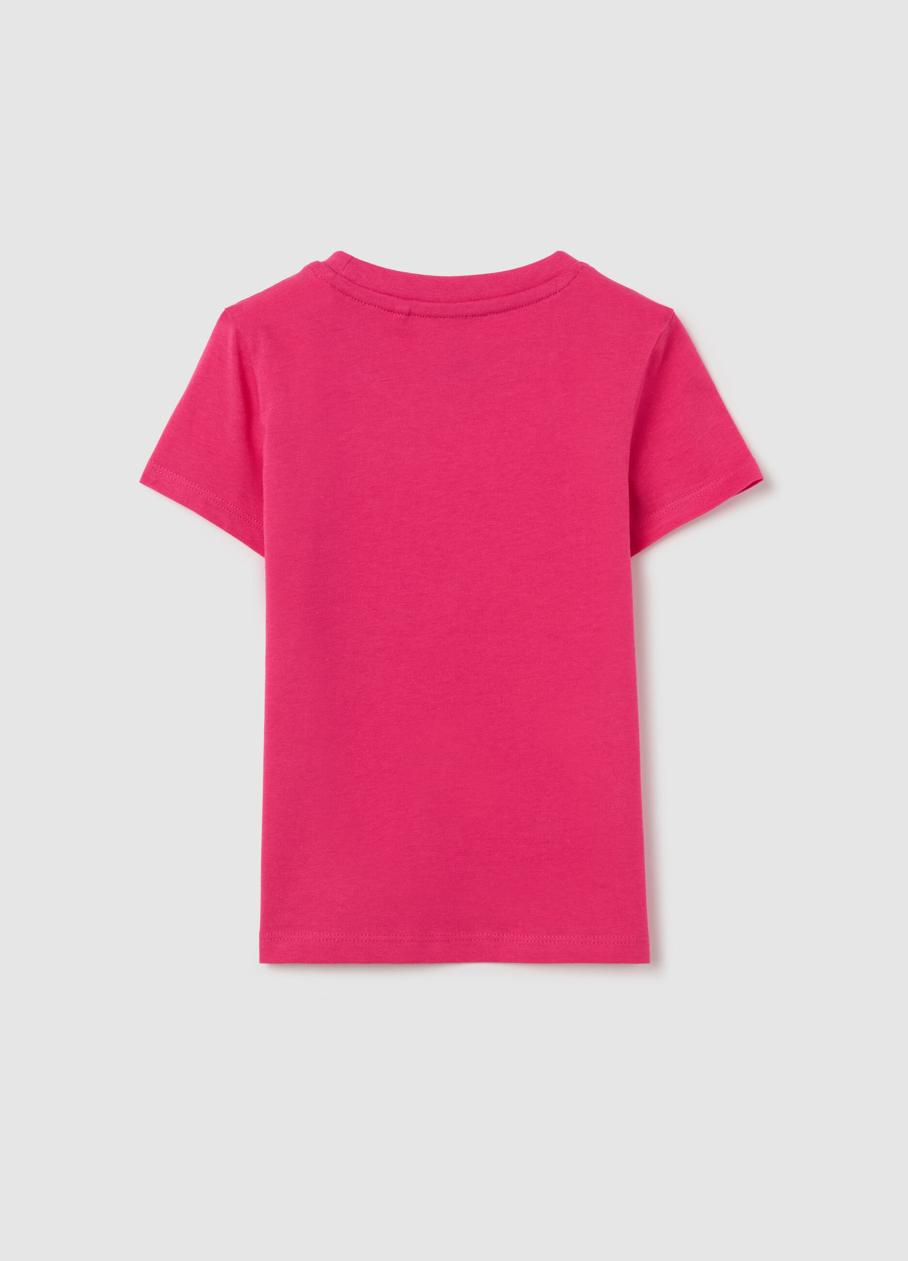 T-shirt rosa in cotone con stampa tucano e glitters