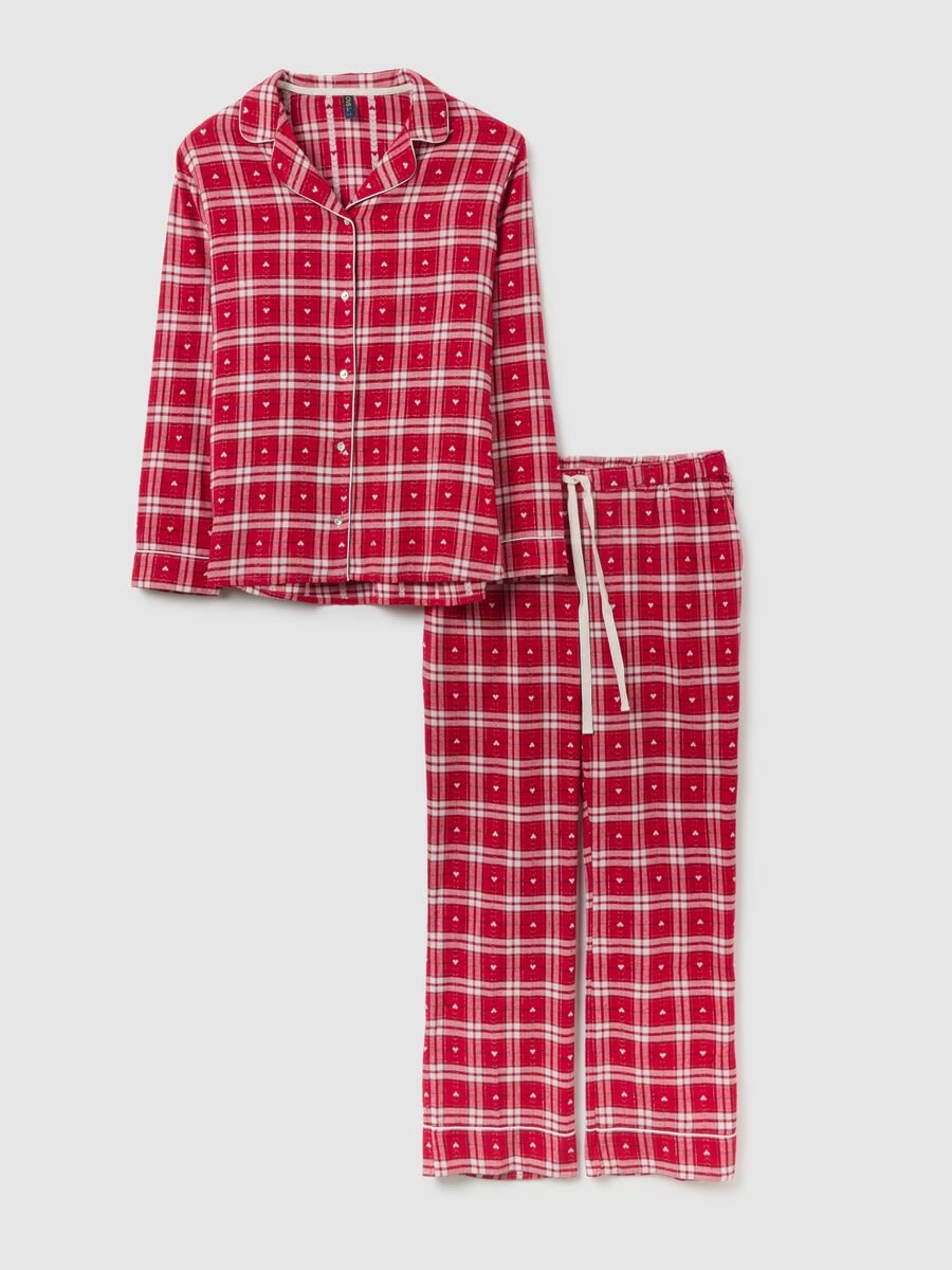 Red and white checked regular fit cotton blend pyjamas_4