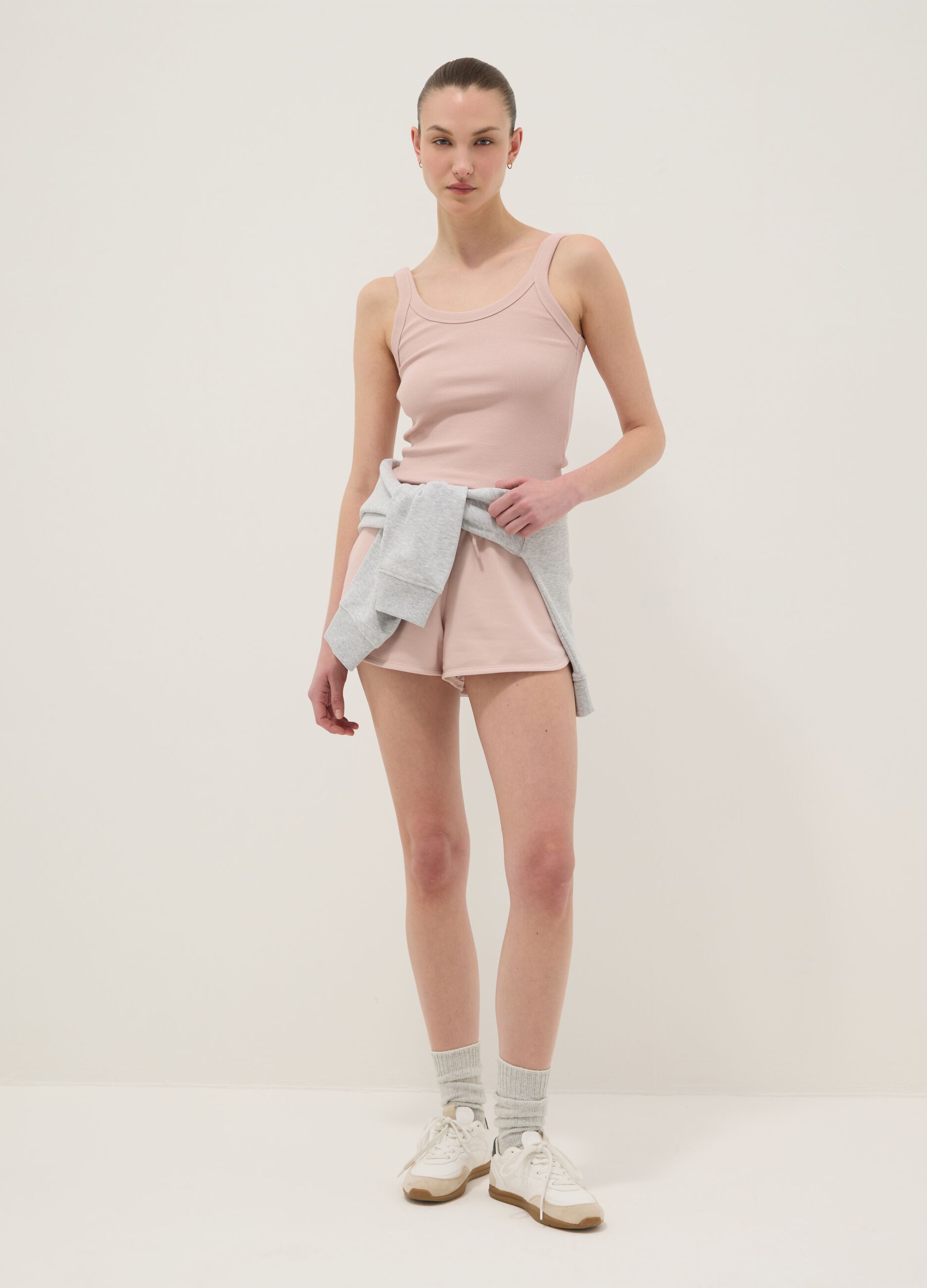 Pink fitted stretch cotton vest top