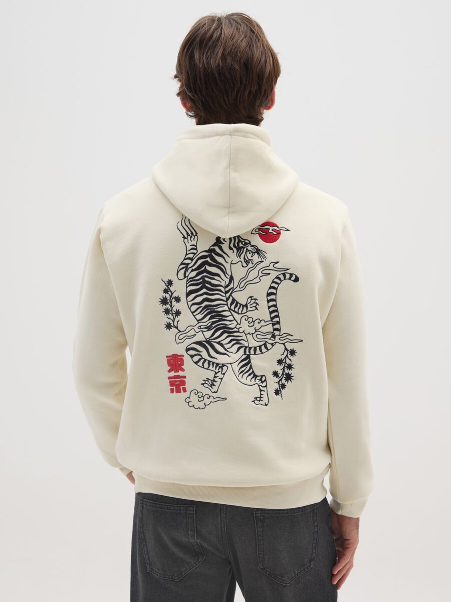 Beige cotton blend hoodie with graphic_2