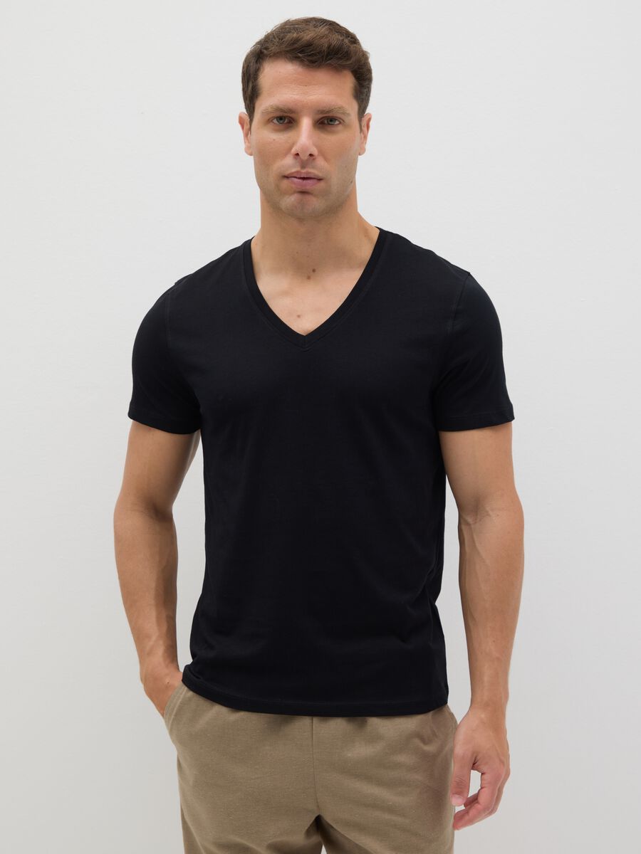 Men's T-shirt in pure black cotton regular fit_0