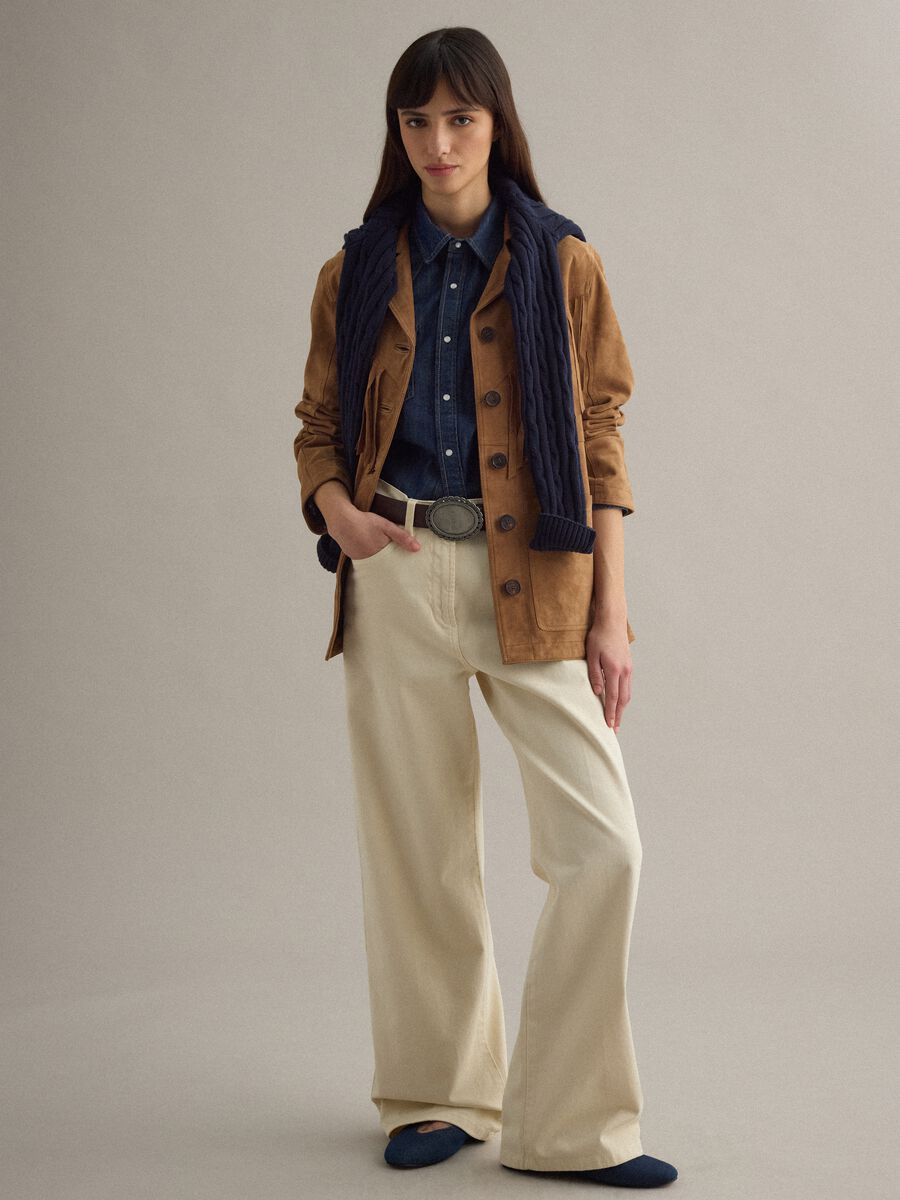 Brown genuine leather jacket regular fit with fringes_1