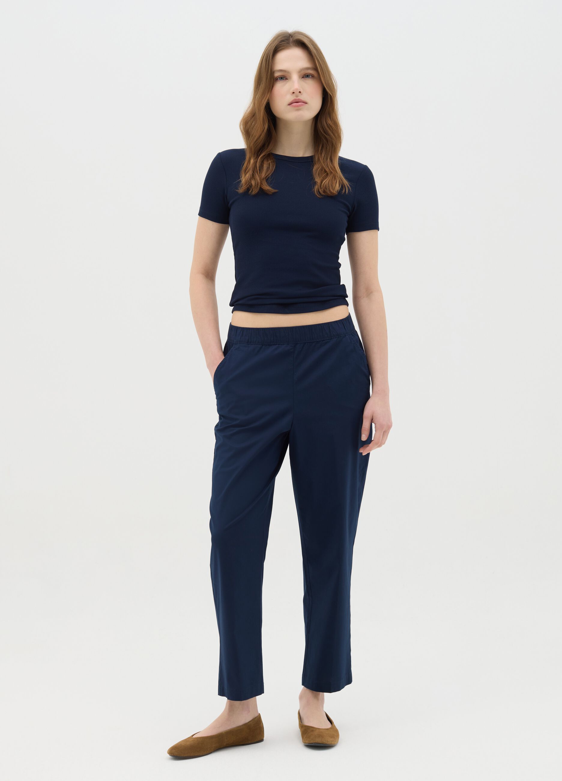 Pantaloni da donna in cotone elasticizzato blu regular fit