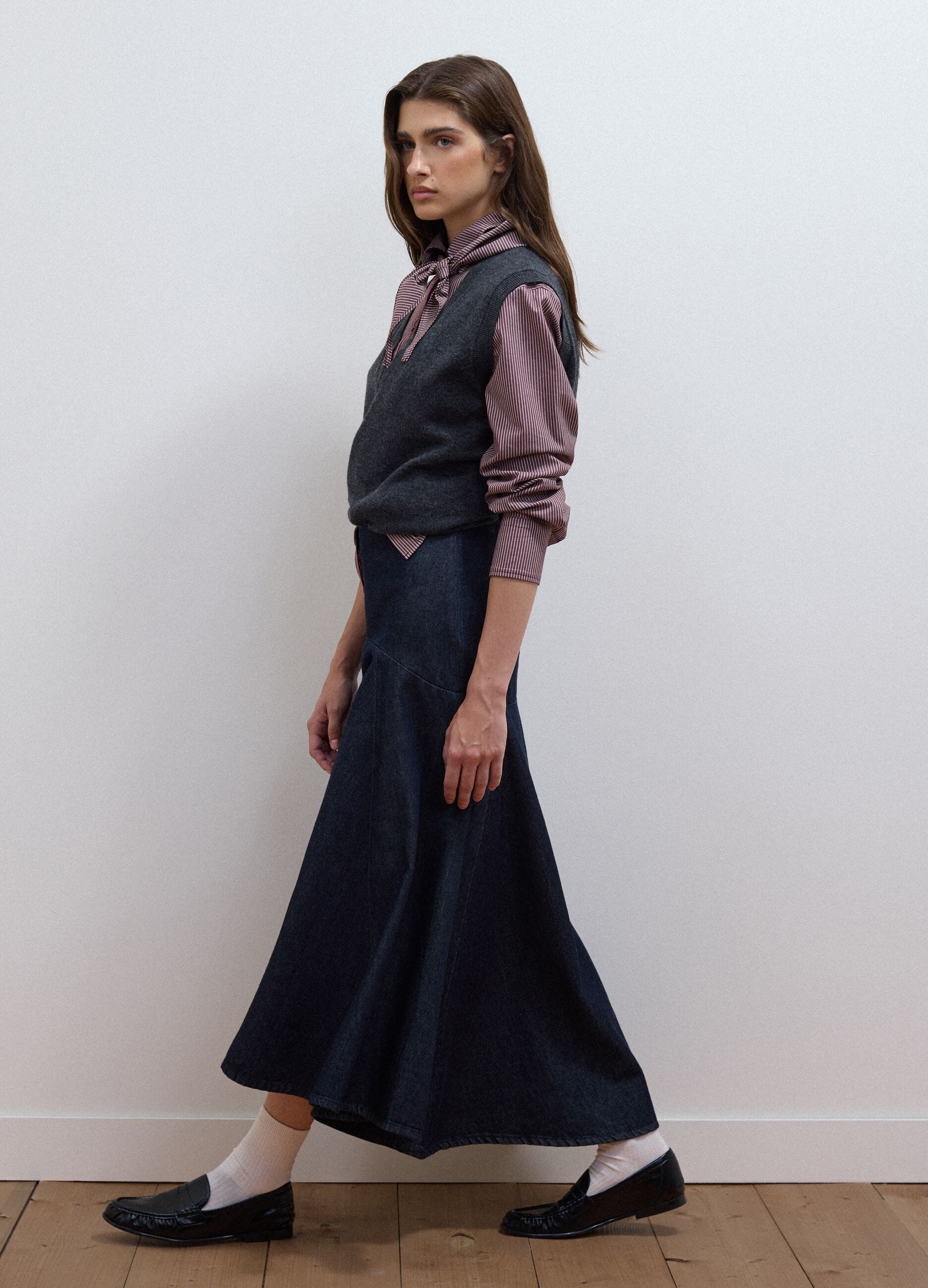 Gonna midi in denim di puro cotone