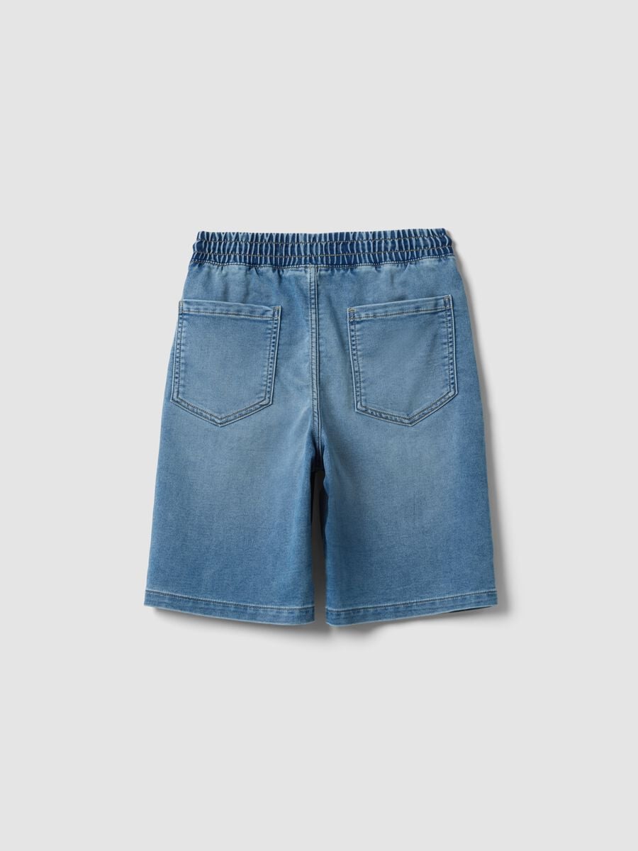 Shorts in denim azzurri in cotone elasticizzato wide leg_4