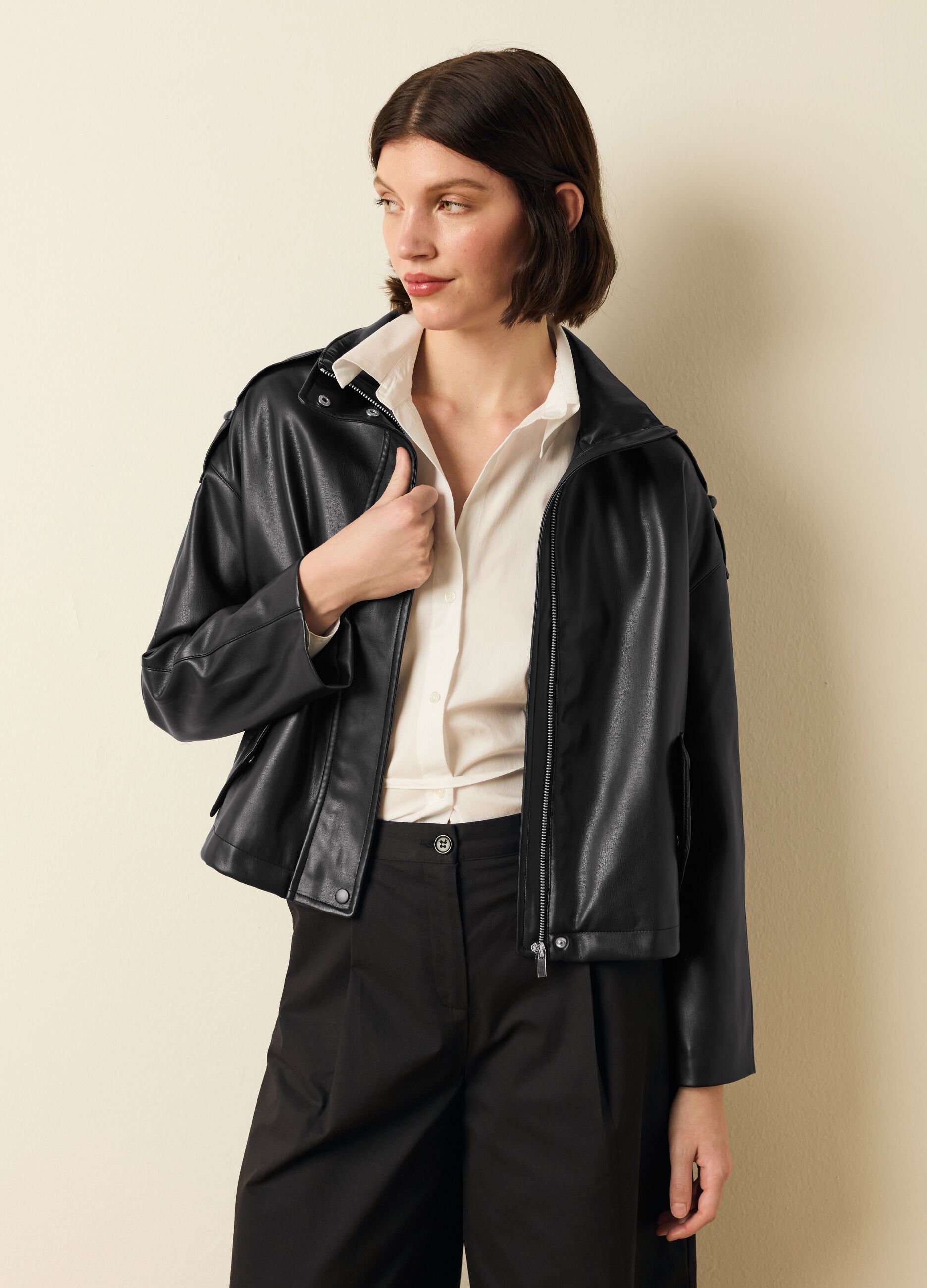 Biker bomber jacket with high neck