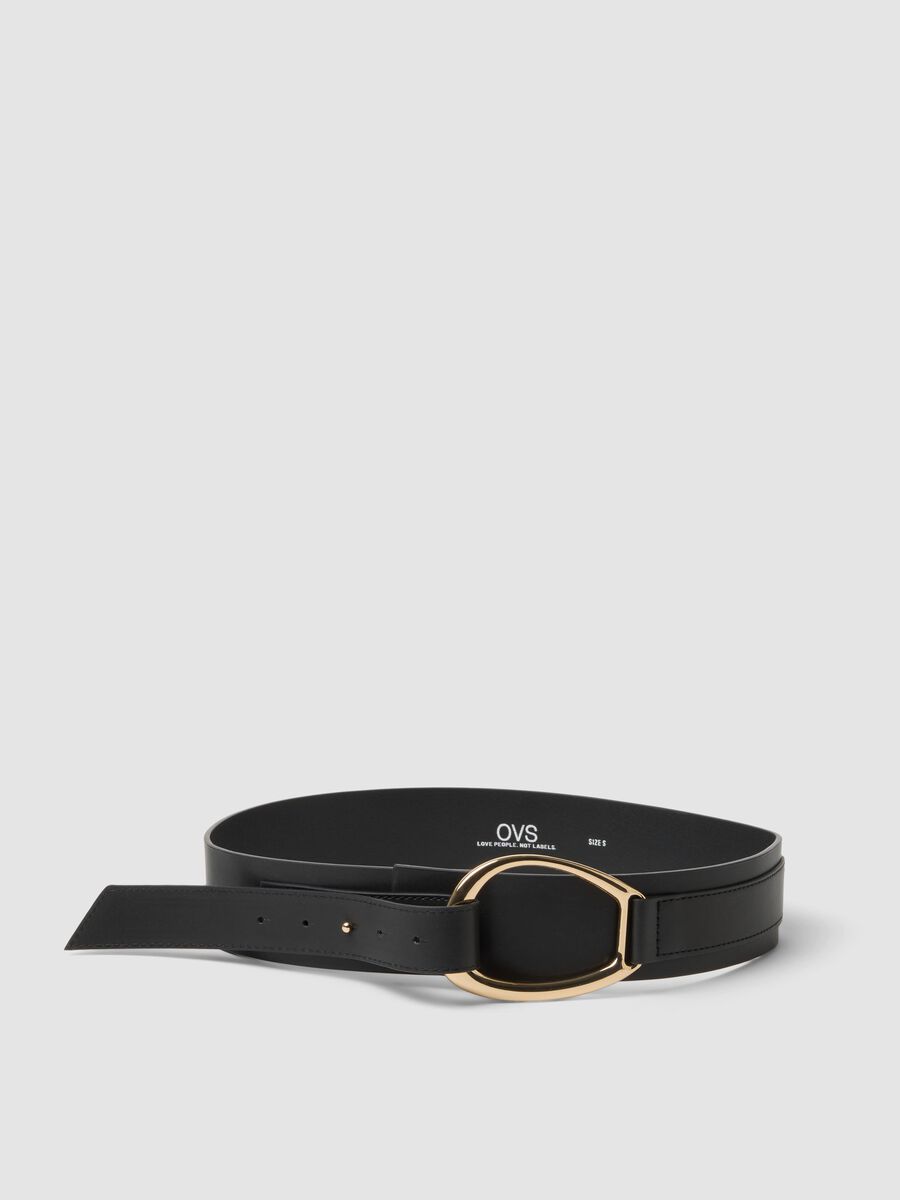 Black belt with gold oval buckle_0