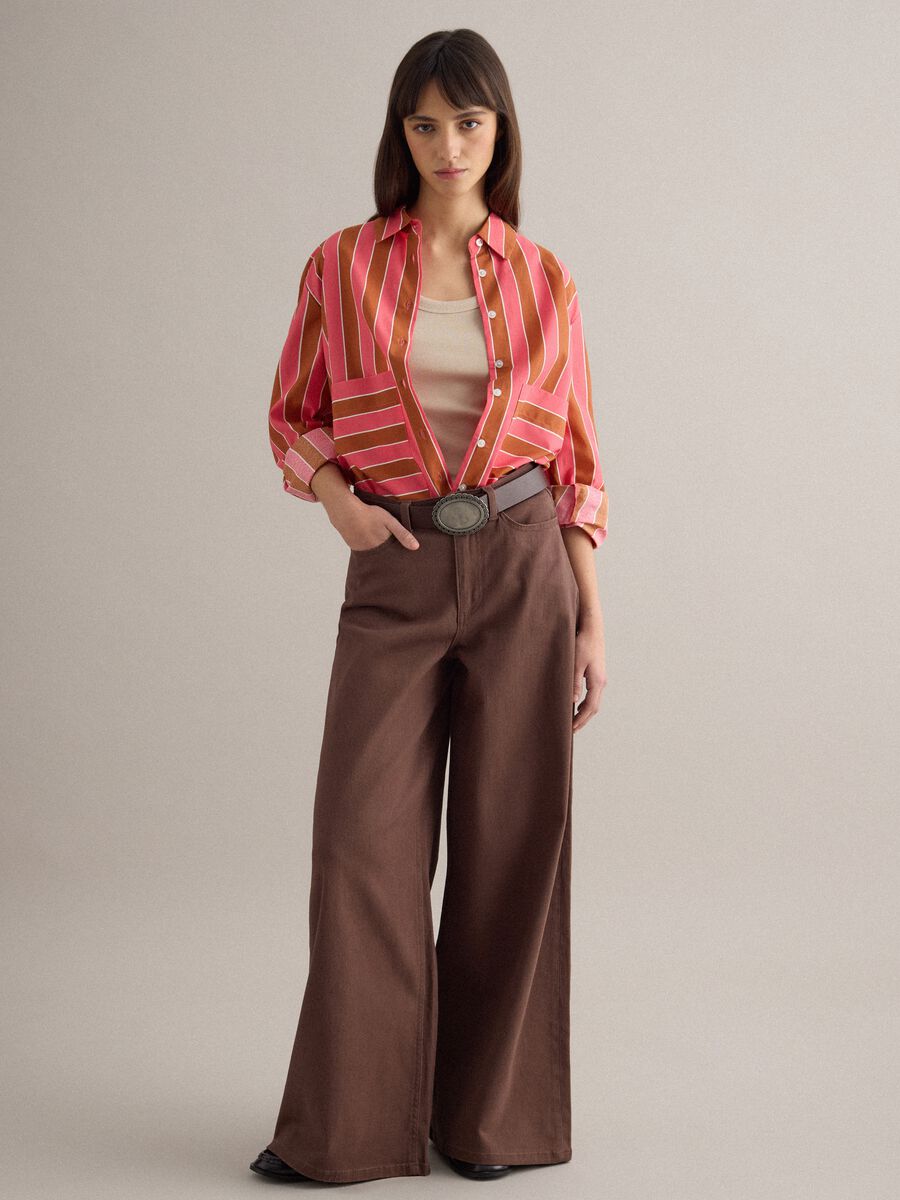 Brown stretch cotton flare trousers_0
