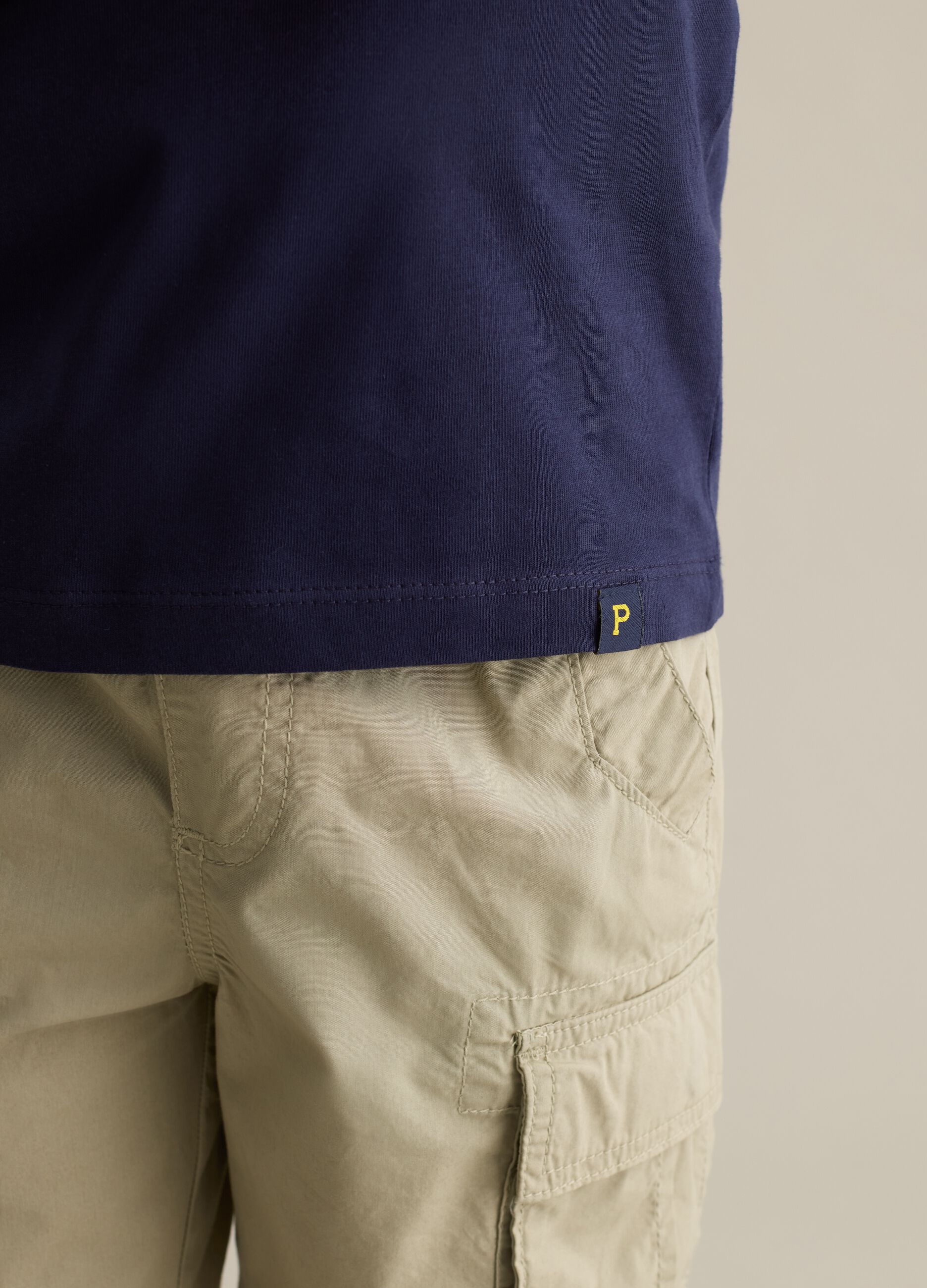 Blue cotton T-shirt with round neck