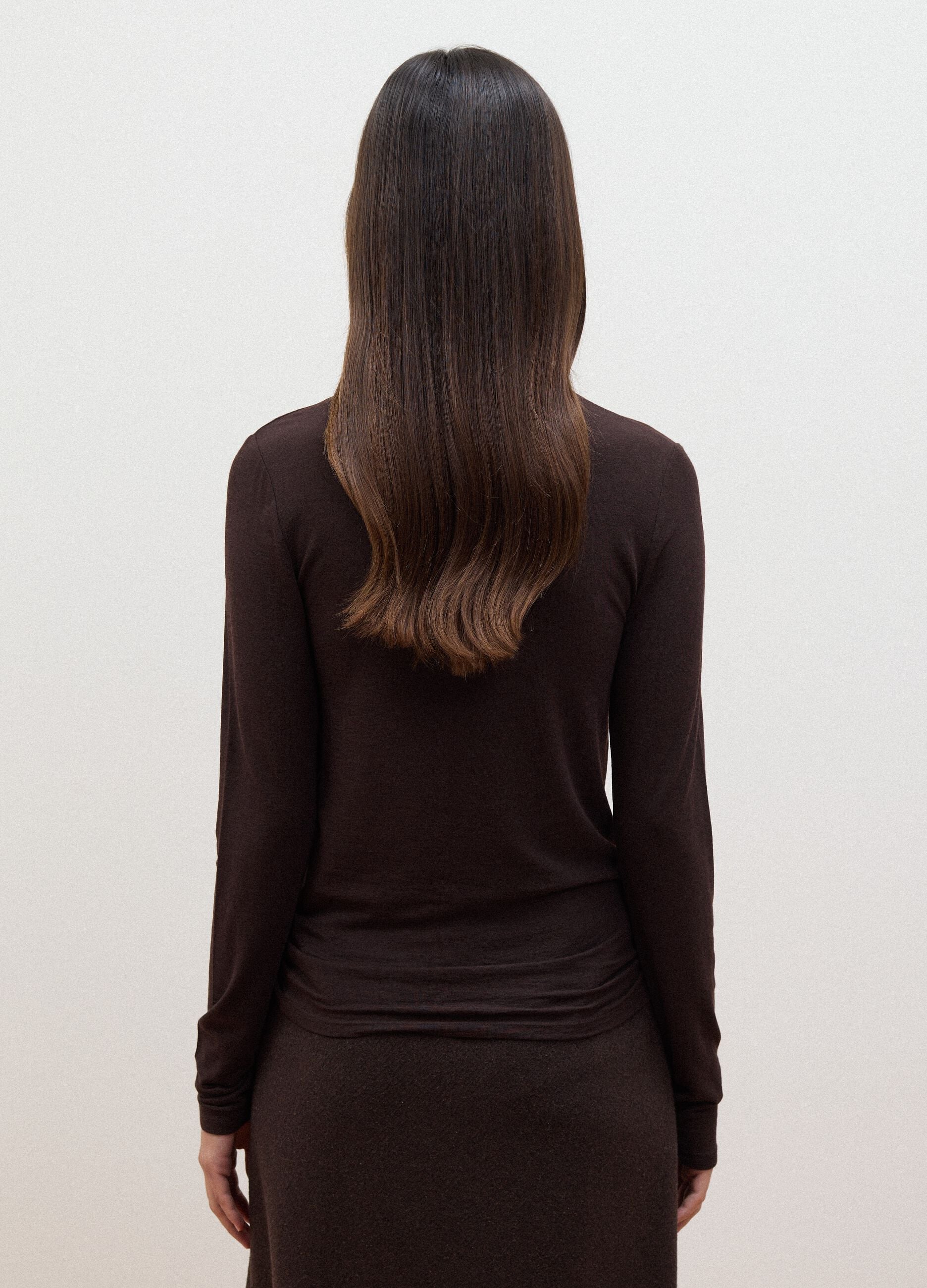 Brown modal and stretch cashmere T-shirt, regular fit