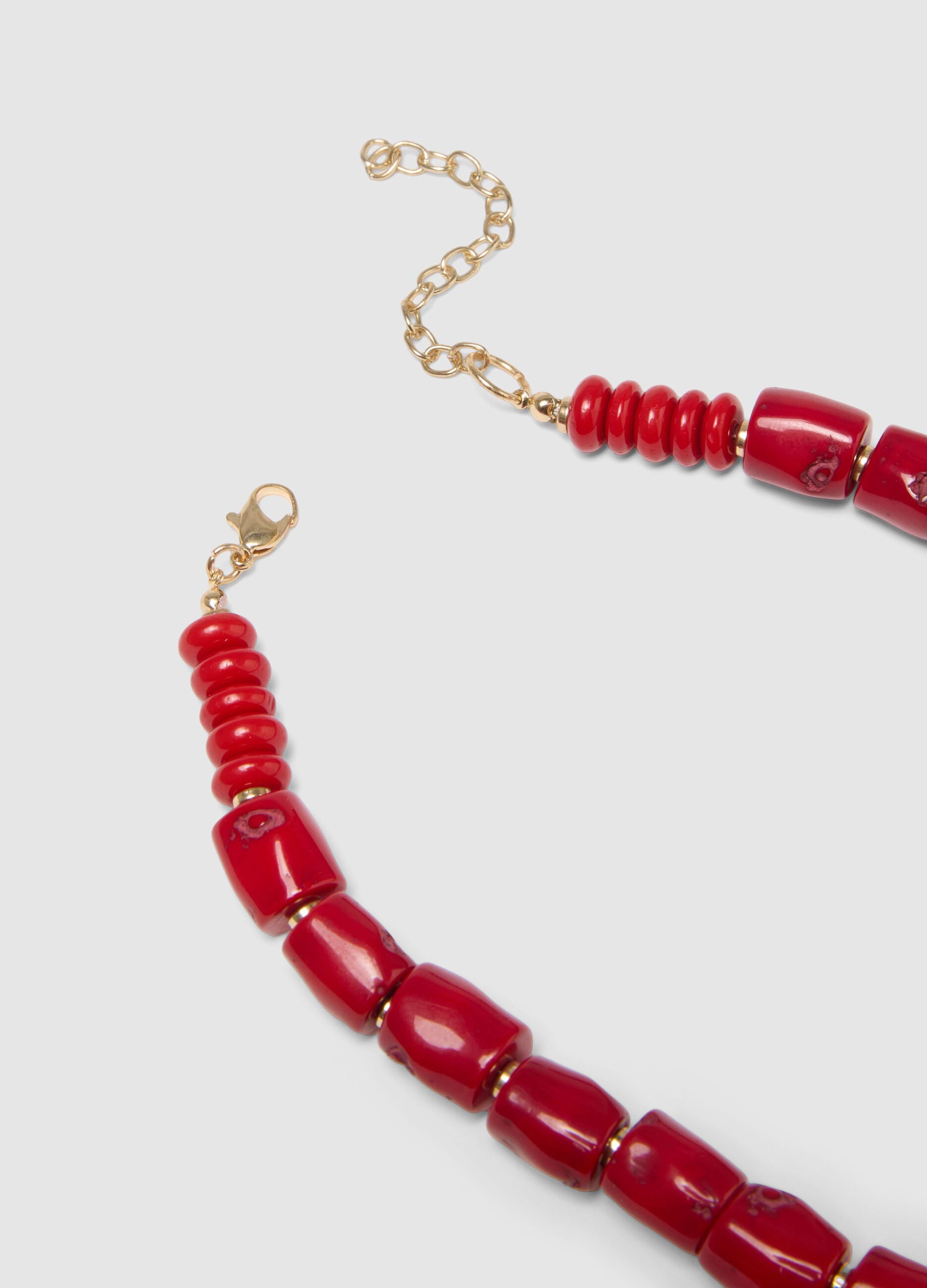 Red resin necklace with coral-shaped charms