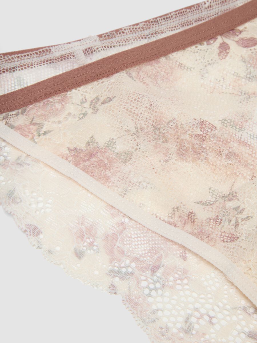 Beige organic cotton briefs with floral print and lace_1
