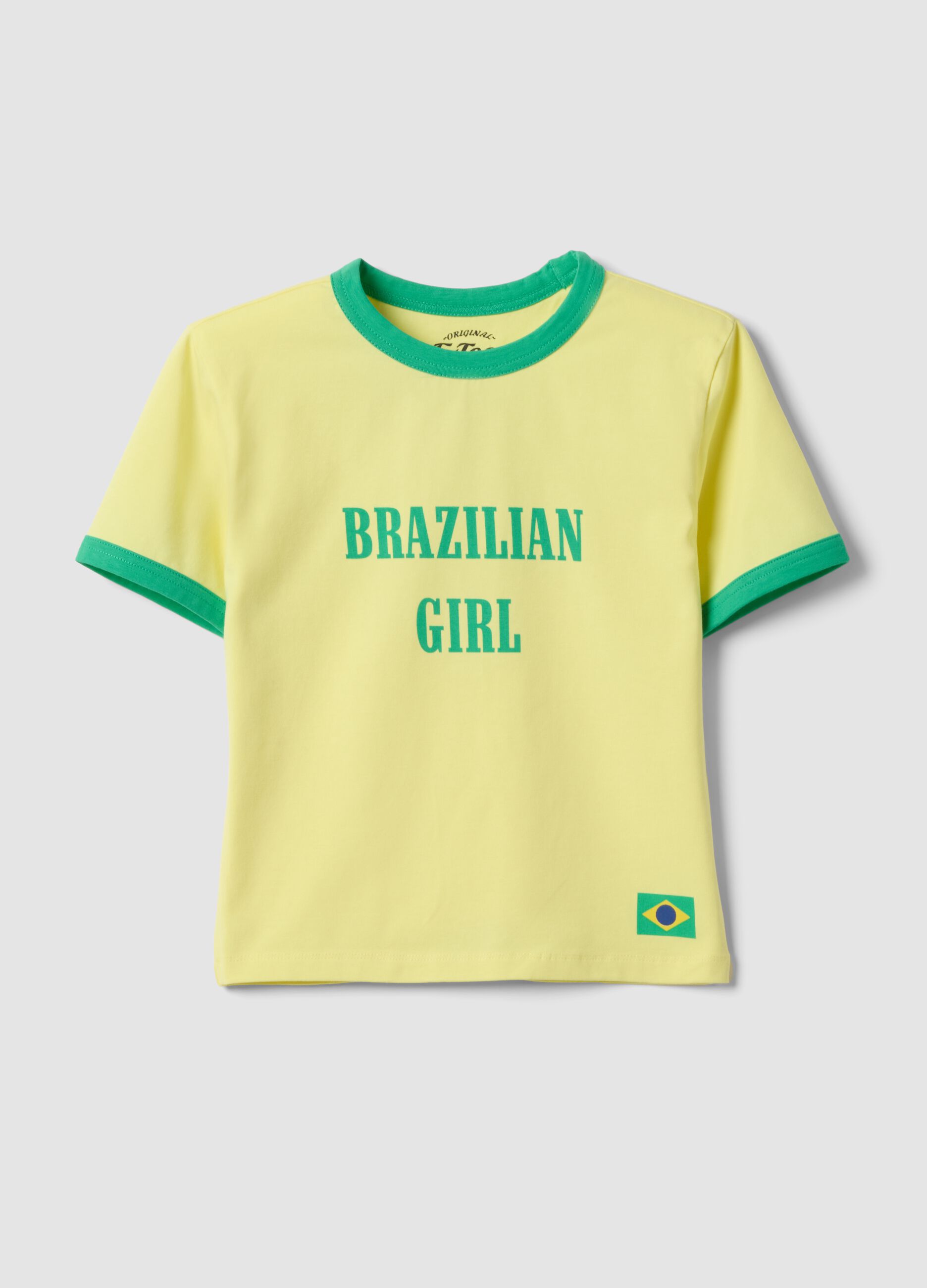 Yellow stretch cotton regular fit tank top with Brazil print