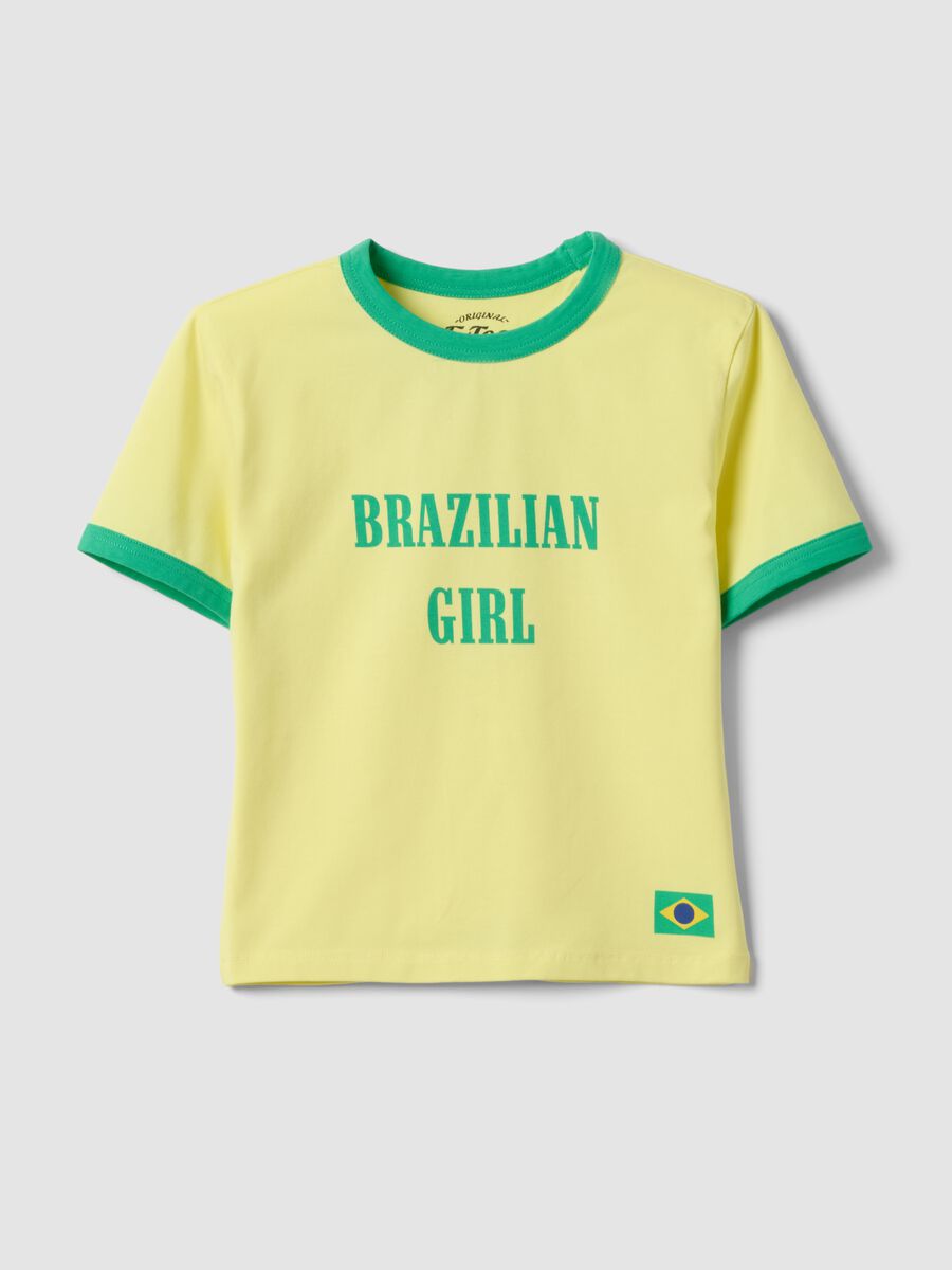 Tank top in cotone elasticizzato giallo regular fit con stampa Brasile_0