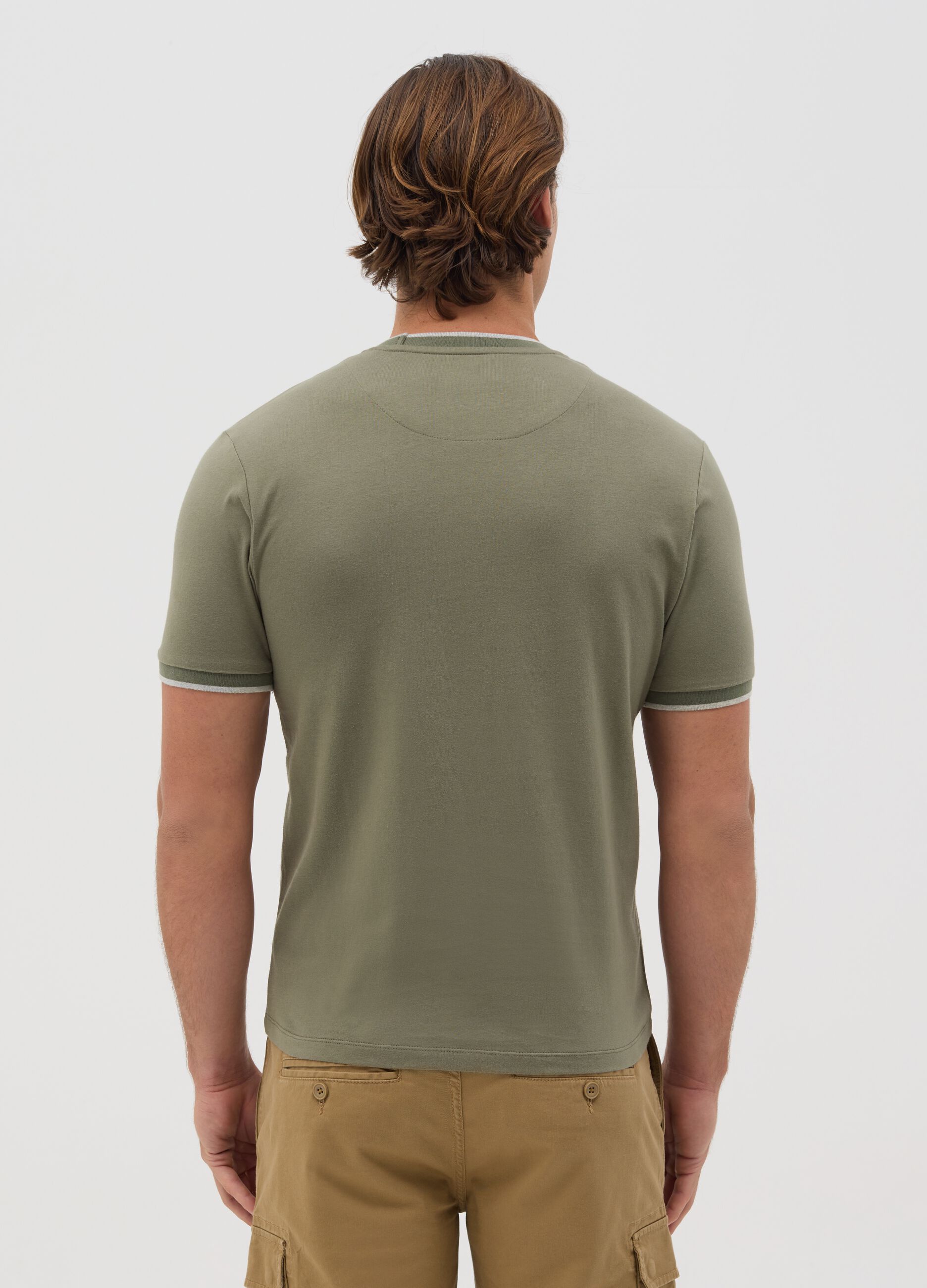 Green fitted T-shirt in cotton