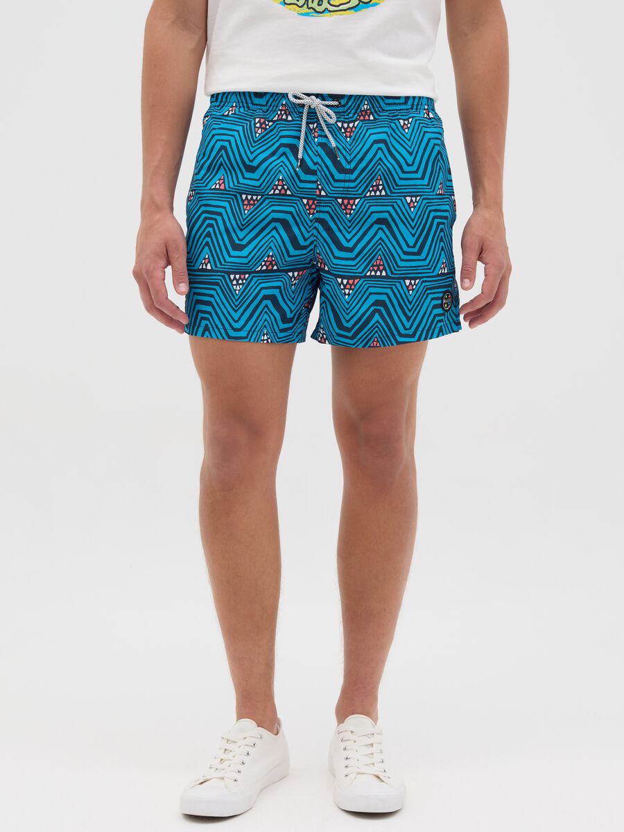 Ovs Blue Geometric Pattern Swim Boxers_1