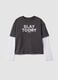 Girls&rsquo; grey oversized pure cotton T-shirt with double sleeves_3