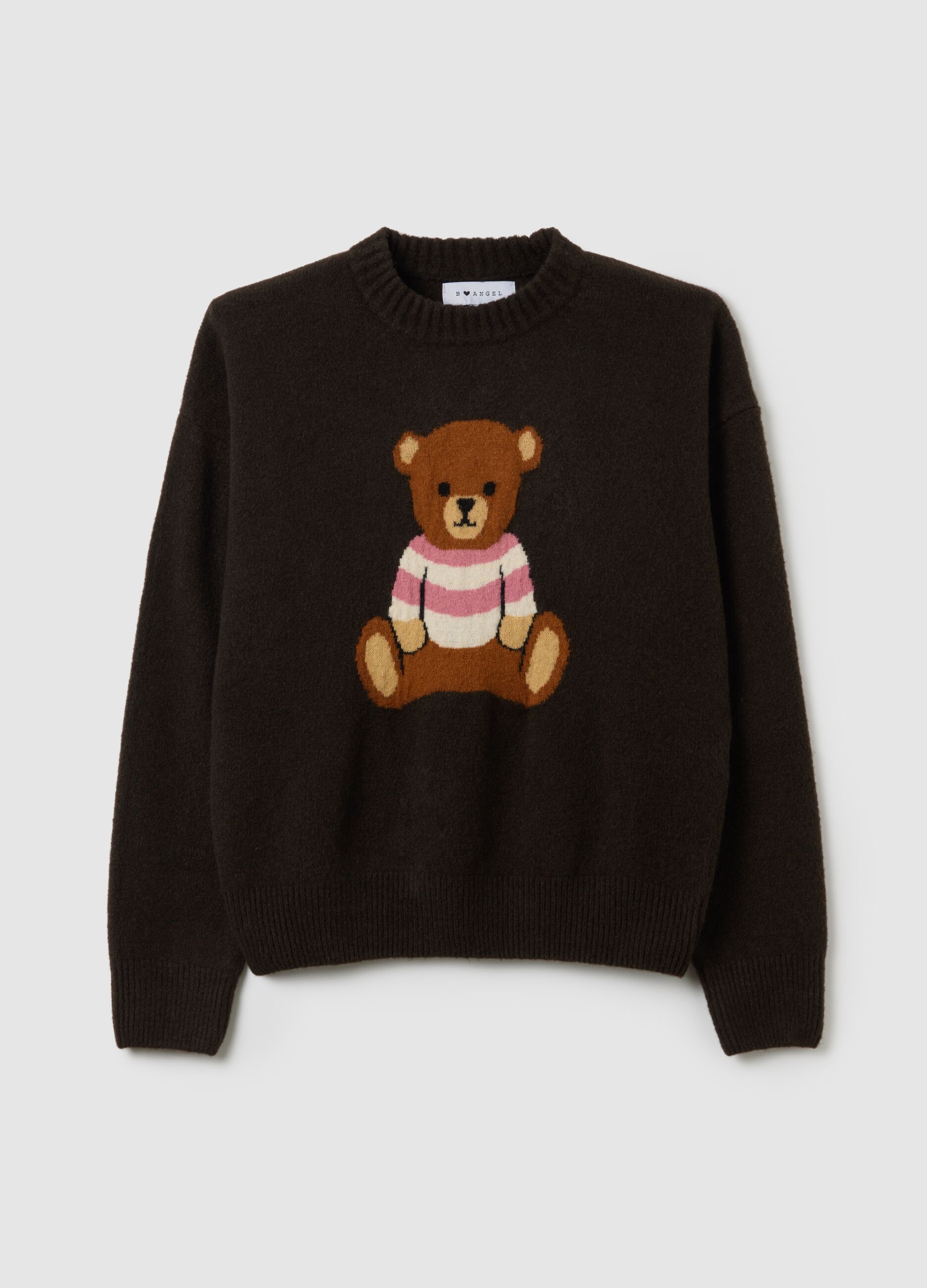 Brown regular fit sweater with print