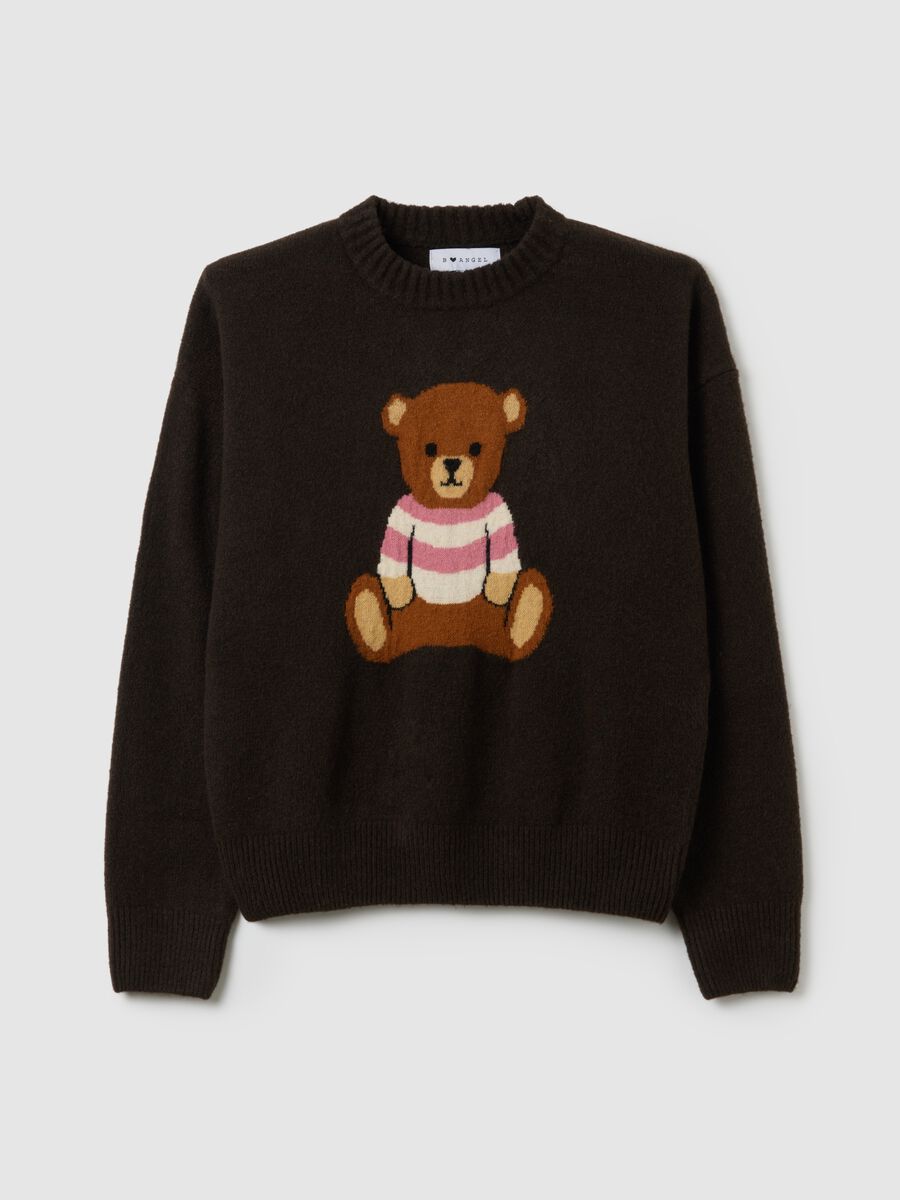 Brown regular fit sweater with print_0