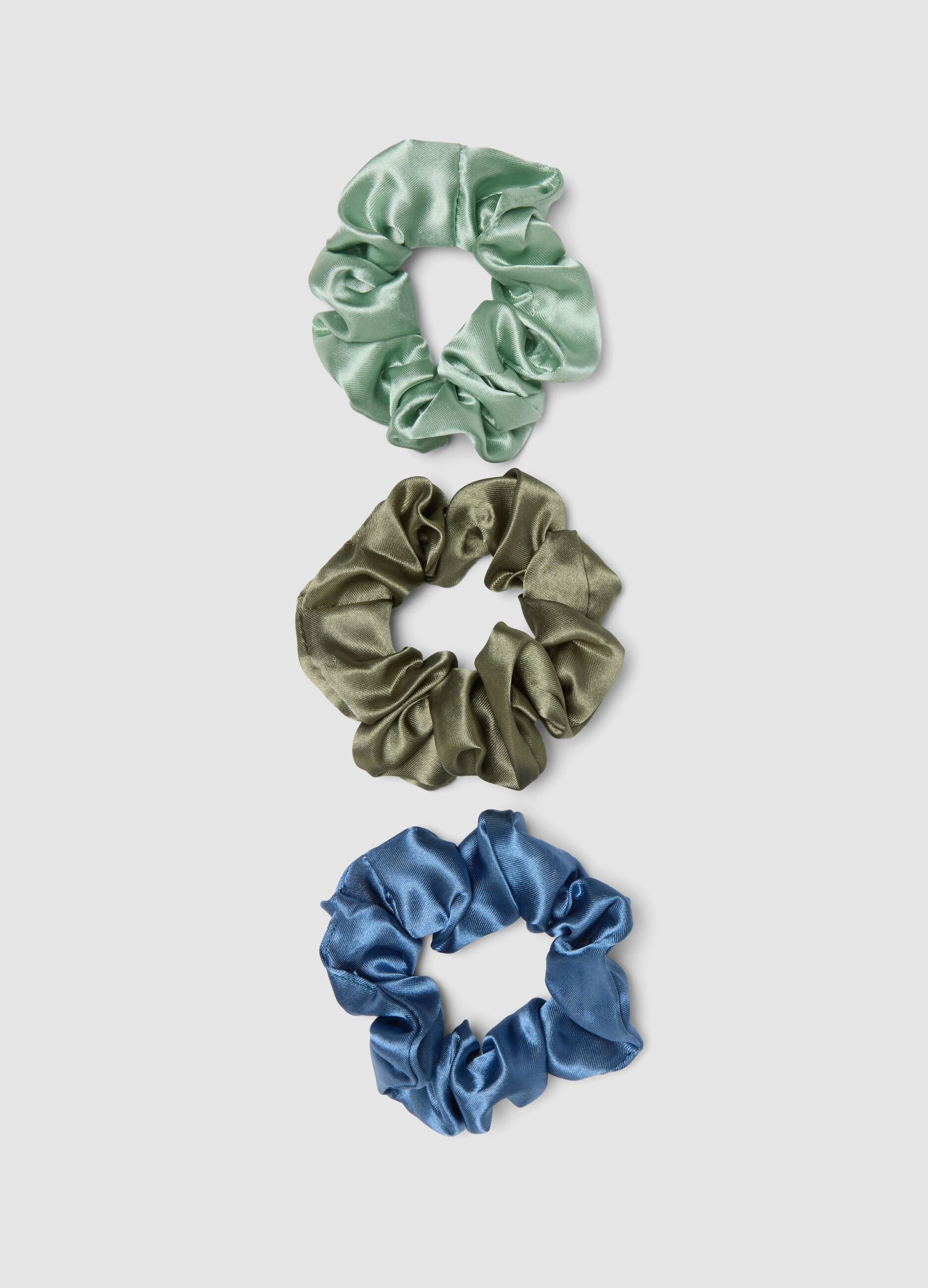 SINCERELY HAIR Medium satin scrunchies 3-piece set Blue & Green