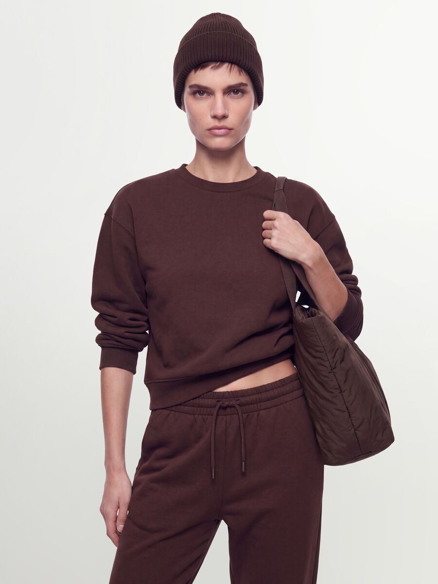 Felpa marrone in misto cotone a girocollo regular fit_0