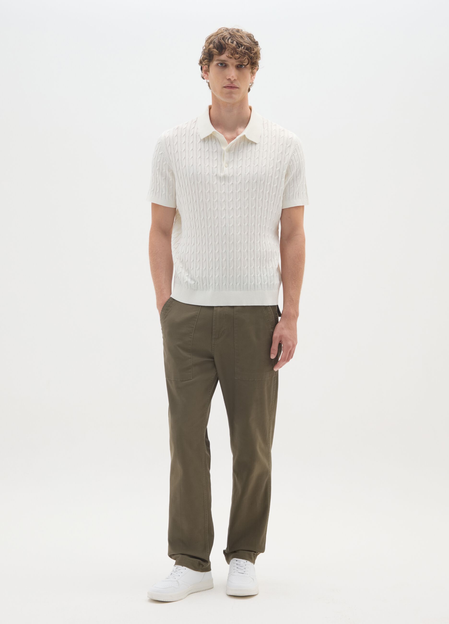 Green Stretch Cotton Blend Baggy Trousers