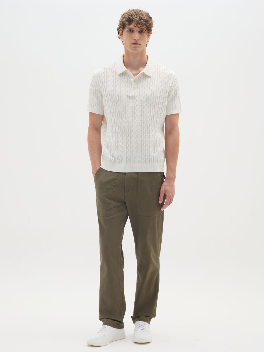 Green Stretch Cotton Blend Baggy Trousers_0