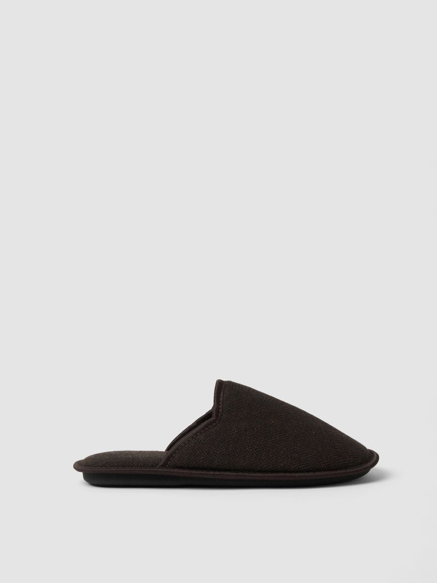 Brown herringbone house slippers_0