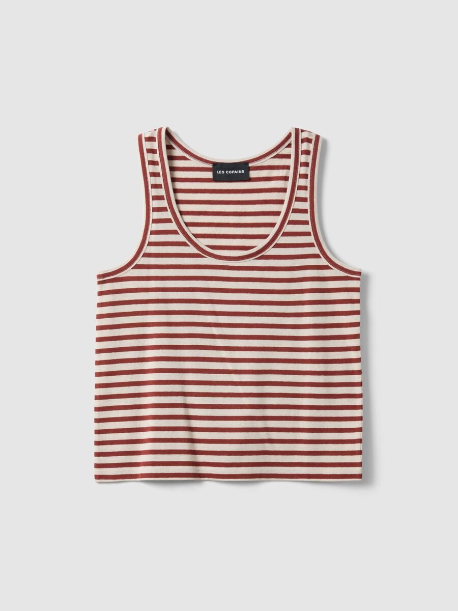 Multicolour striped regular fit cotton and linen tank top_4