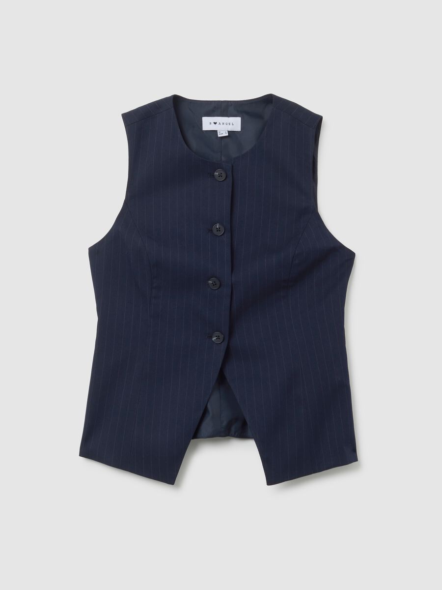 Gilet in tessuto elasticizzato blu regular fit a righe_4