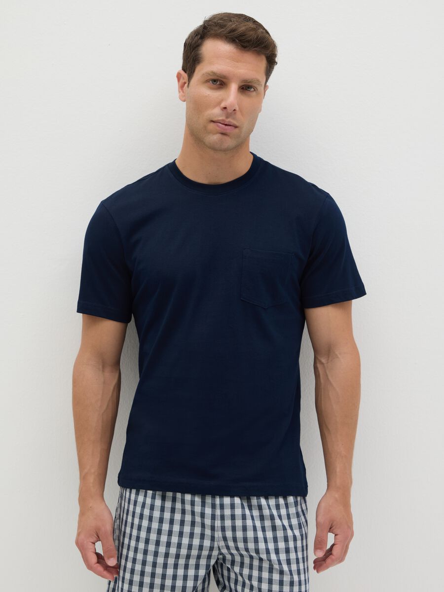 Men's blue pure cotton pyjama set, regular fit with checks_1