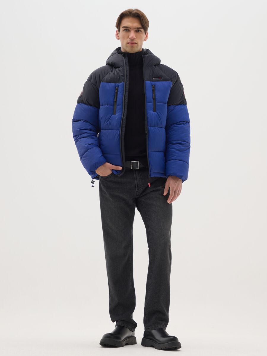 Blue padded jacket with hood and zip_1