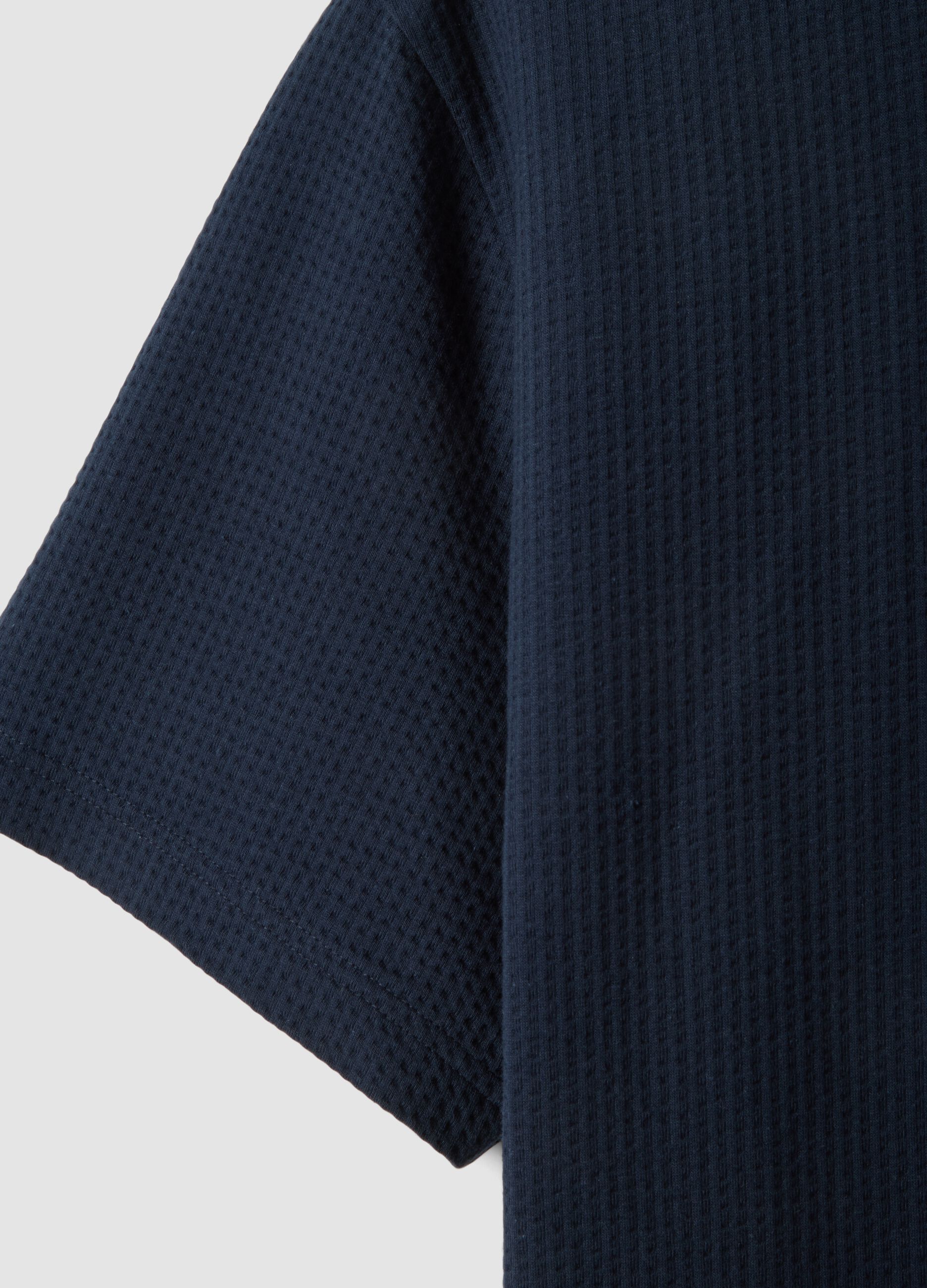 Blue short-sleeved stretch polo shirt