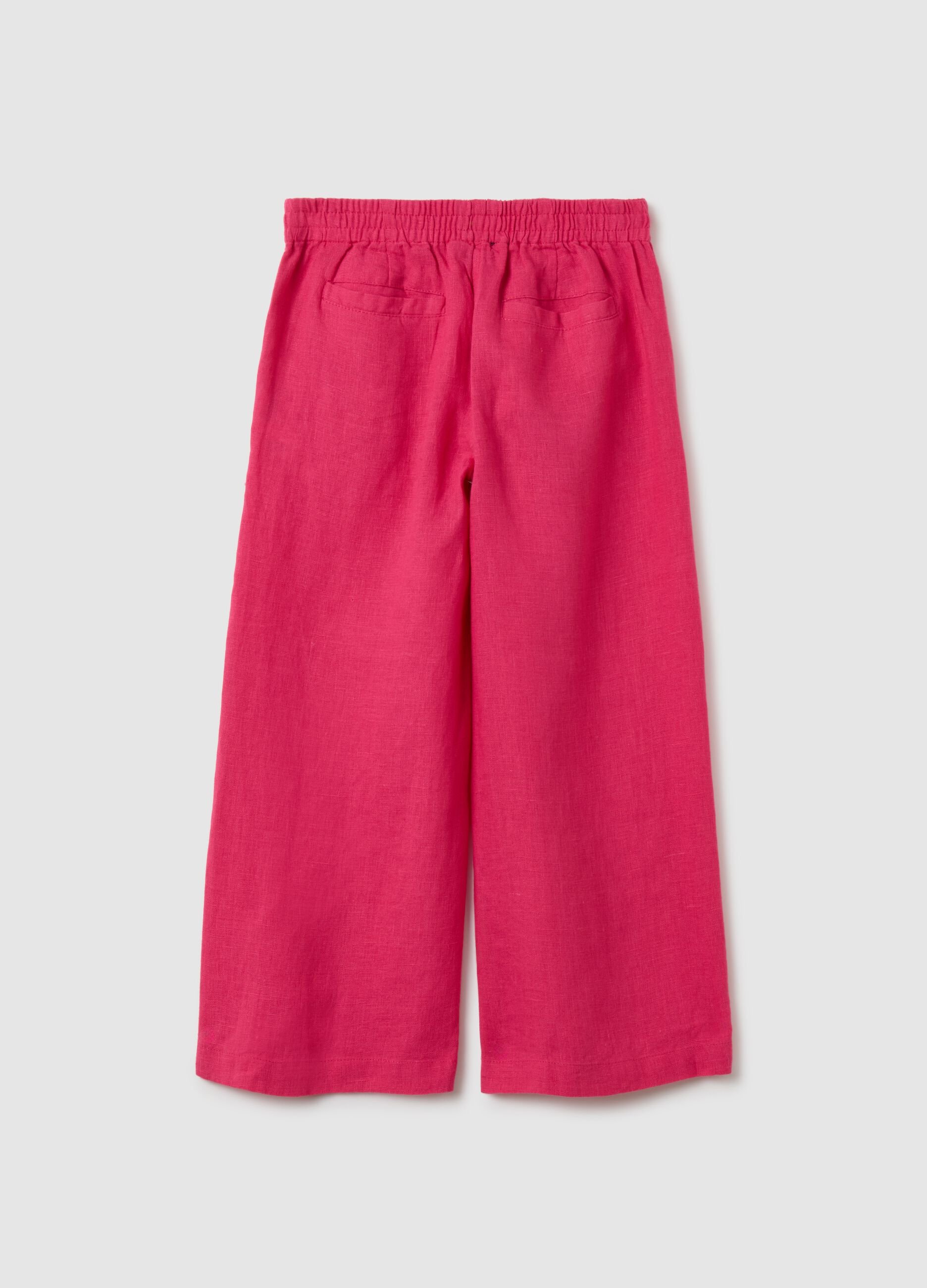 Girls' pure linen wide leg pink trousers