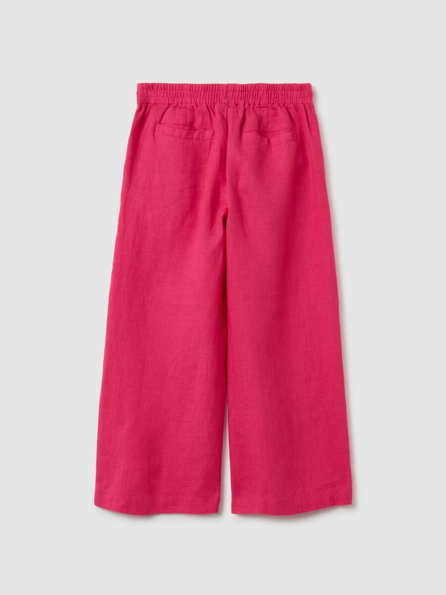 Girls' pure linen wide leg pink trousers_4