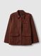 Brown pure cotton regular fit jacket with collar and buttons_4